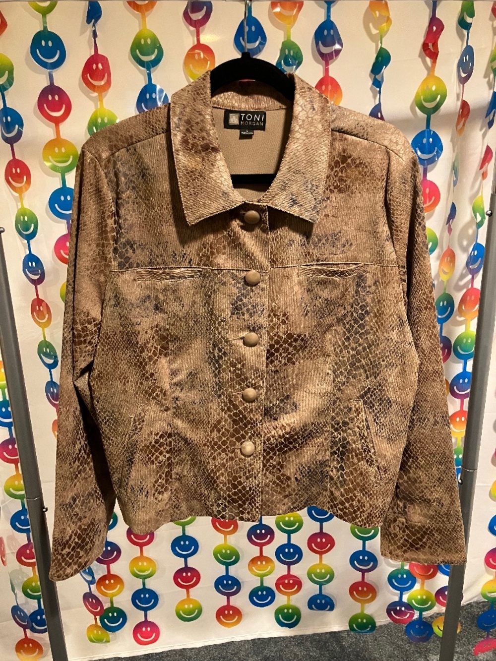 Vintage Toni Morgan Faux Leather Snakeskin Print Jacket (Large)